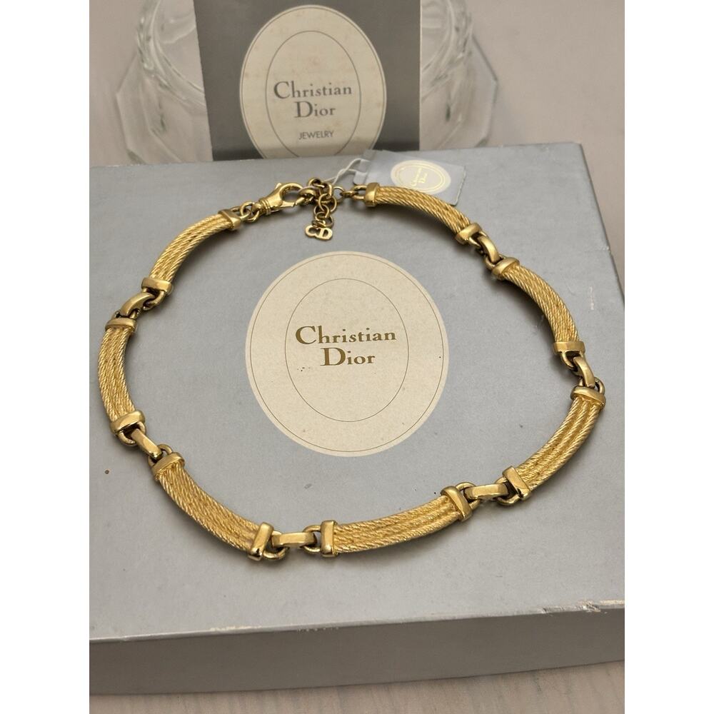 Vintage Christian Dior Gold Tone Rope Link Adjustable NECKLACE Signed NWT/NIB